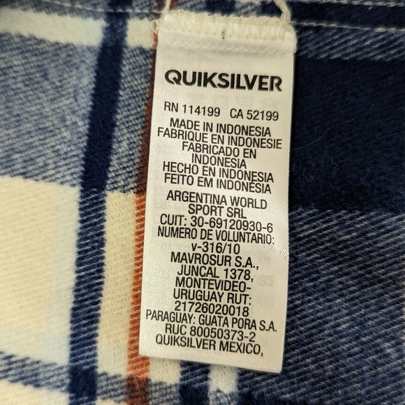 Quiksilver Waterman Blue Plaid Flannel Button Up Long Sleeve Shirt Size L - Picture 8 of 9